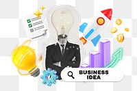 Startup business idea png word element, 3d remix, transparent background