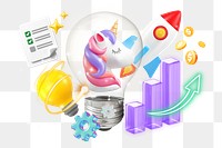 Unicorn startup png collage remix element, transparent background