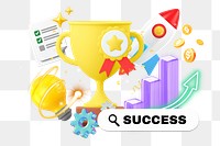 Startup success png word element, 3d remix, transparent background