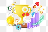 3D startup success png collage remix element, transparent background