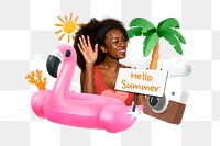 Hello summer png word element, 3D collage remix, transparent background