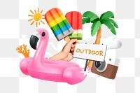 Summer outdoor activities png word element, 3D collage remix, transparent background