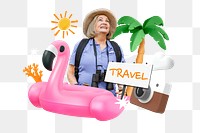 Summer travel png word element, 3D collage remix, transparent background