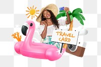 Travel card png word element, 3D collage remix, transparent background