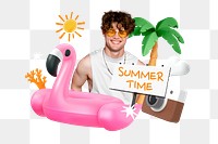 Summer time png word element, 3D collage remix, transparent background