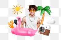 Summer vacation png, 3D collage remix, transparent background