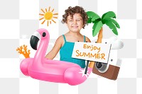 Enjoy summer png word element, 3D collage remix, transparent background