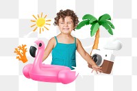 Kids summer png, 3D collage remix, transparent background