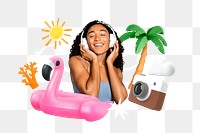 Summer music png, 3D collage remix, transparent background