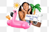 Music & soul png word element, 3D collage remix, transparent background