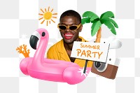 Summer party png word element, 3D collage remix, transparent background