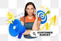 Customer survey png word element, 3d remix, transparent background