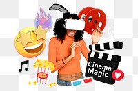 Cinema magic png word element, 3d remix, transparent background