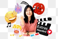 Extras needed png word element, 3d remix, transparent background