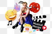 Musical movies, entertainment png word element, 3d remix, transparent background