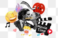 Movie time png word element, 3d remix, transparent background