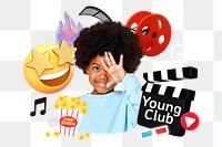 Young club, entertainment png word element, 3d remix, transparent background