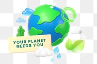 Your planet png word element, 3d remix, transparent background