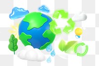 3D recycle globe png collage remix element, transparent background