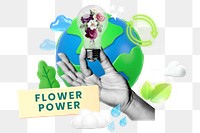 Flower power png word element, 3d remix, transparent background