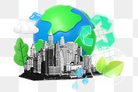 3D eco city png collage remix element, transparent background