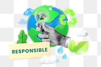 Responsible, environment png word element, 3d remix, transparent background