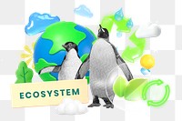 Ecosystem, penguin png word element, 3d remix, transparent background