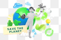 Save the planet png word element, 3d remix, transparent background