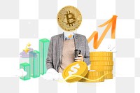 Bitcoin investment png collage remix element, transparent background