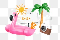 Relax, summer png word element, 3D collage remix, transparent background