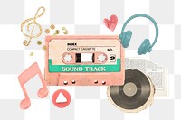 Retro music png collage element, transparent background