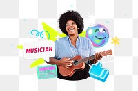 Happy musician png collage remix, transparent background