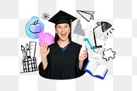 Happy graduate png, education doodle remix, transparent background