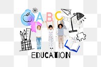 Education word png, children holding alphabets remix, transparent background