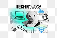 Technology png word, AI robot remix, transparent background