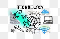 Technology png word, grid globe remix, transparent background