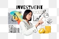 Investment word png, finance doodle remix, transparent background