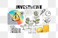 Investment word png, finance doodle remix, transparent background