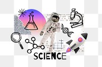 Science word png, floating astronaut remix, transparent background