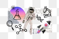 Floating astronaut png, science doodle remix, transparent background