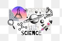 Science word png, Saturn galaxy doodle remix, transparent background