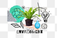 Hand presenting houseplant png, environment doodle remix, transparent background