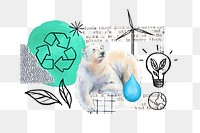 Polar bear png, global warming, environment doodle remix, transparent background