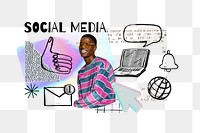 Social media word png, digital doodle remix, transparent background