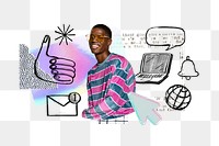 College student png element, social media doodle remix, transparent background