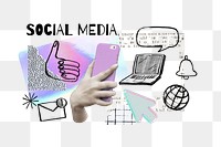 Social media word png, smartphone, digital doodle remix, transparent background