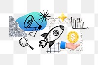 Launching rocket png, business doodle remix, transparent background