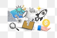 Digital marketing strategy png, business doodle remix, transparent background