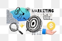 Marketing word png, dart & target remix, transparent background