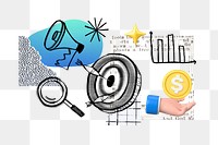 Market target dartboard png, business marketing doodle remix, transparent background